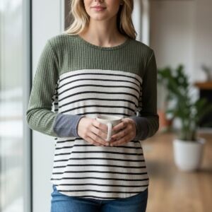 Maurices Green and Gray Striped Long Sleeve Tee